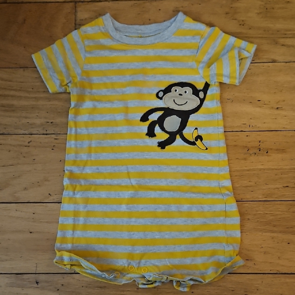 Yellow and Gray Striped Kids Pajamas with Monkey Design